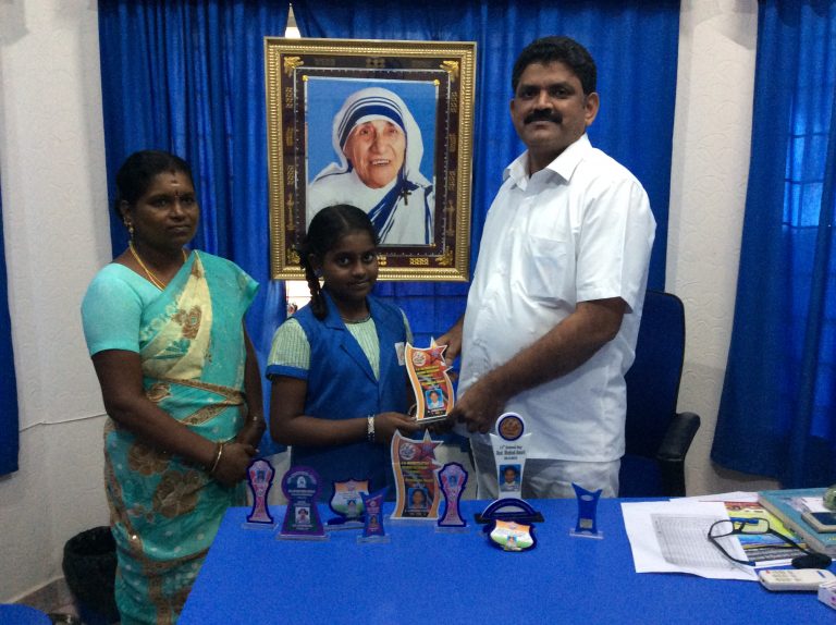Chairman felicitates our Foundation Child Jayapriya